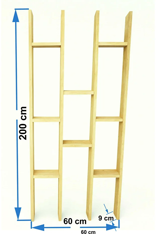 Masif Ahşap Raflı Oda Ayırıcı Seperatör Duvar Dekor Paravan 60x200 cm Boyasız Doğal Ahşap Rengi